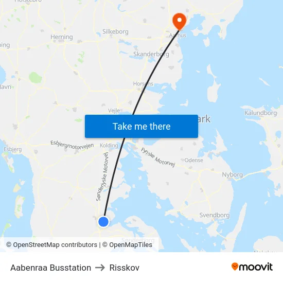 Aabenraa Busstation to Risskov map