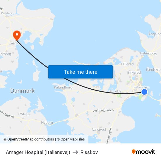 Amager Hospital (Italiensvej) to Risskov map