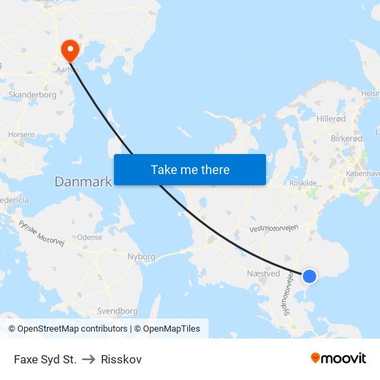 Faxe Syd St. to Risskov map