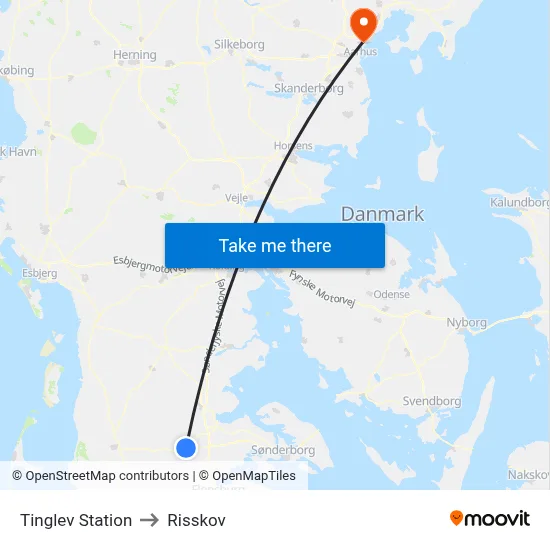 Tinglev Station to Risskov map