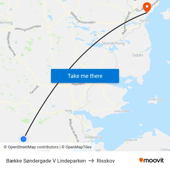 Bække Søndergade V Lindeparken to Risskov map