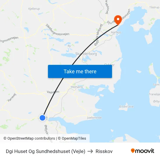 Dgi Huset Og Sundhedshuset (Vejle) to Risskov map