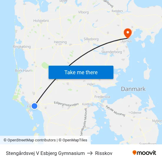 Stengårdsvej V Esbjerg Gymnasium to Risskov map