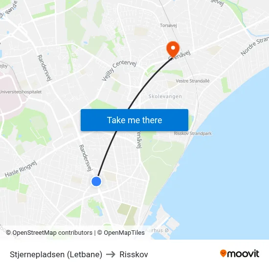 Stjernepladsen (Letbane) to Risskov map