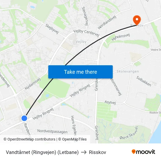Vandtårnet (Ringvejen) (Letbane) to Risskov map