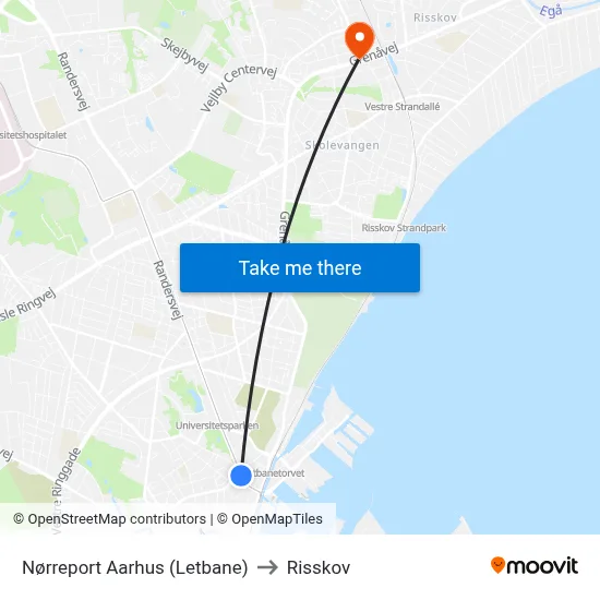 Nørreport Aarhus (Letbane) to Risskov map