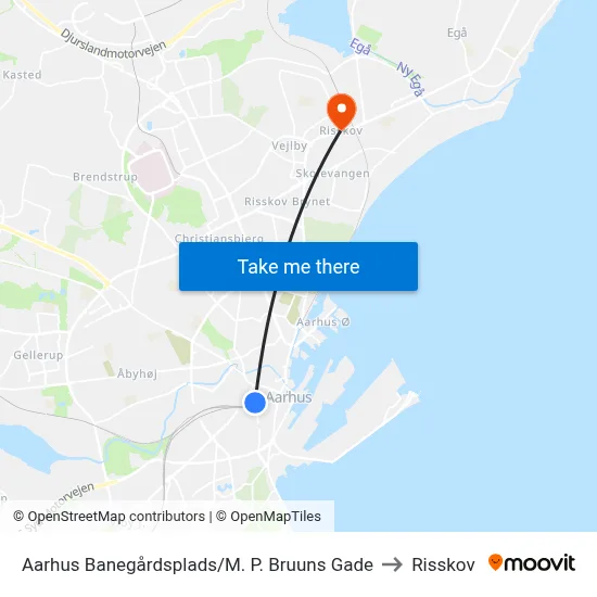 Aarhus Banegårdsplads/M. P. Bruuns Gade to Risskov map
