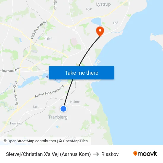 Sletvej/Christian X's Vej (Aarhus Kom) to Risskov map