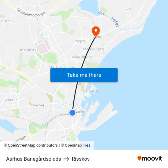 Aarhus Banegårdsplads to Risskov map