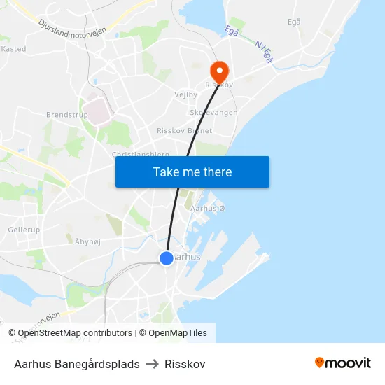 Aarhus Banegårdsplads to Risskov map