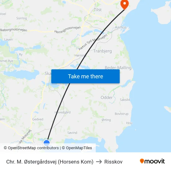 Chr. M. Østergårdsvej (Horsens Kom) to Risskov map