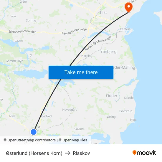 Østerlund (Horsens Kom) to Risskov map