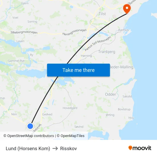 Lund (Horsens Kom) to Risskov map