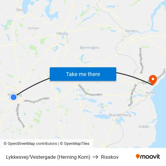 Lykkesvej/Vestergade (Herning Kom) to Risskov map