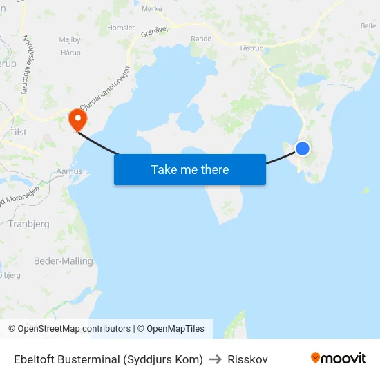 Ebeltoft Busterminal (Syddjurs Kom) to Risskov map