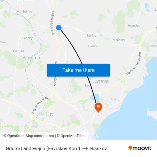 Ødum/Landevejen (Favrskov Kom) to Risskov map