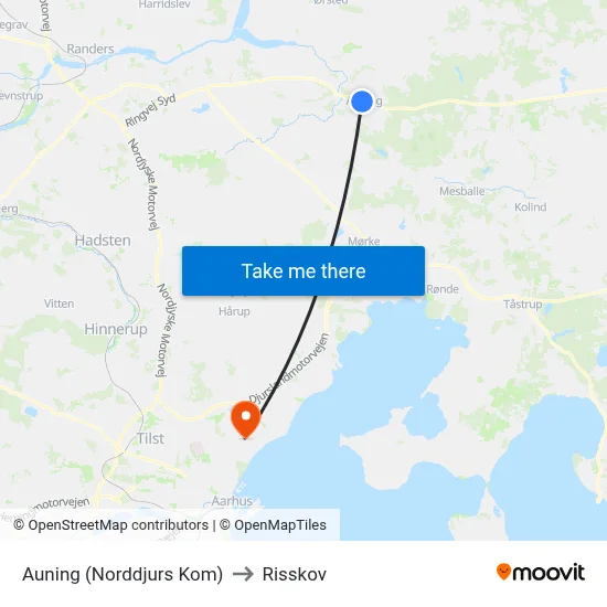 Auning (Norddjurs Kom) to Risskov map
