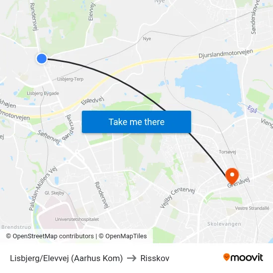 Lisbjerg/Elevvej (Aarhus Kom) to Risskov map