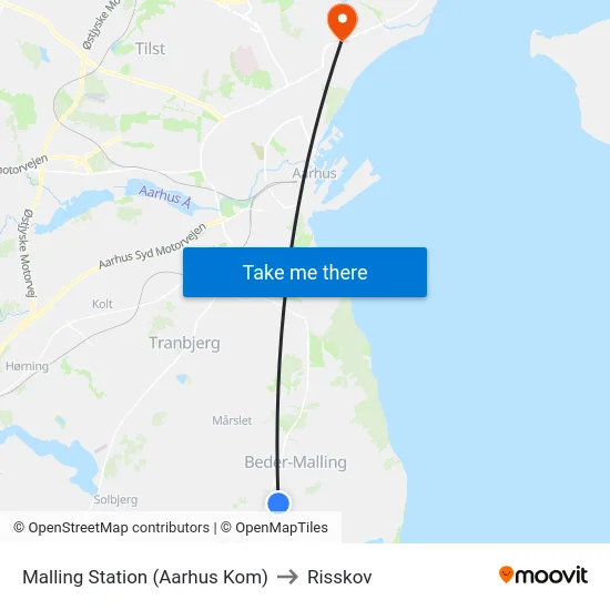 Malling Station  (Aarhus Kom) to Risskov map