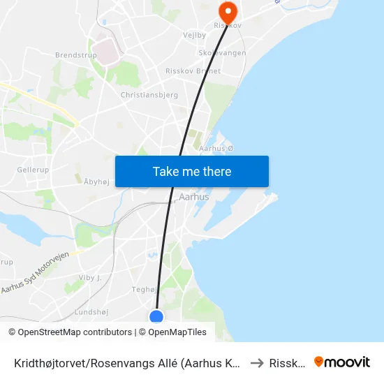 Kridthøjtorvet/Rosenvangs Allé (Aarhus Kom) to Risskov map