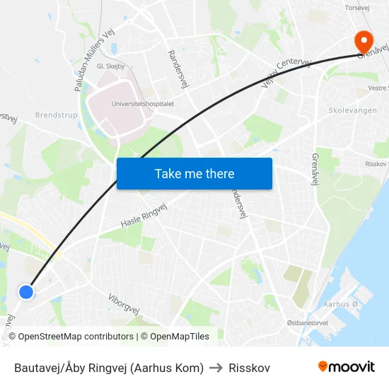 Bautavej/Åby Ringvej (Aarhus Kom) to Risskov map
