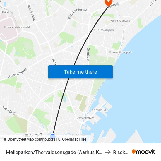Mølleparken/Thorvaldsensgade (Aarhus Kom) to Risskov map