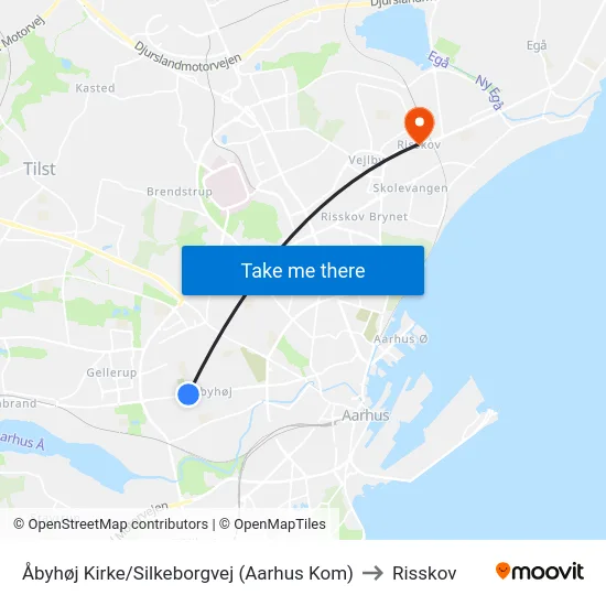 Åbyhøj Kirke/Silkeborgvej (Aarhus Kom) to Risskov map