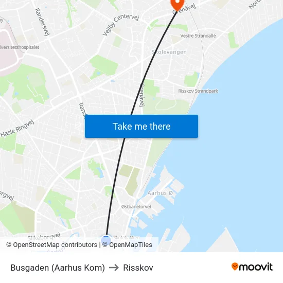 Busgaden (Aarhus Kom) to Risskov map