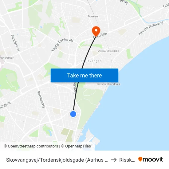 Skovvangsvej/Tordenskjoldsgade (Aarhus Kom) to Risskov map