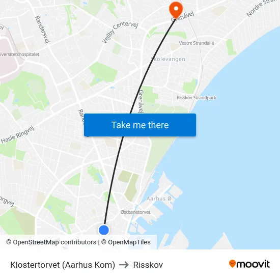 Klostertorvet (Aarhus Kom) to Risskov map