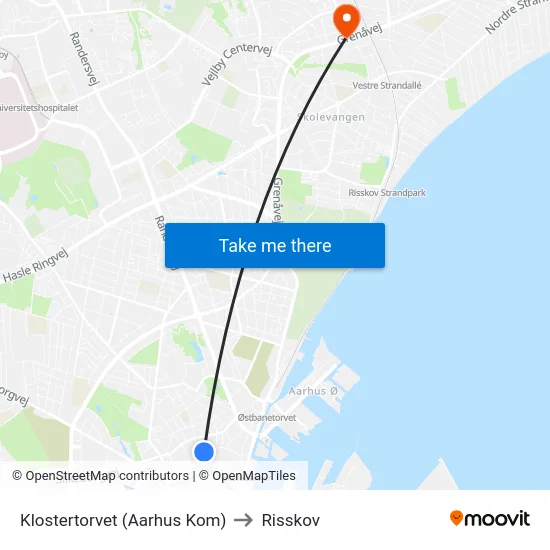 Klostertorvet (Aarhus Kom) to Risskov map
