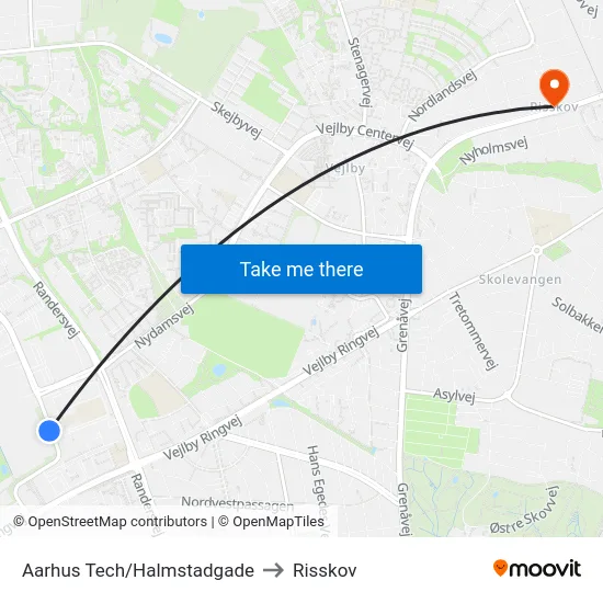 Aarhus Tech/Halmstadgade to Risskov map