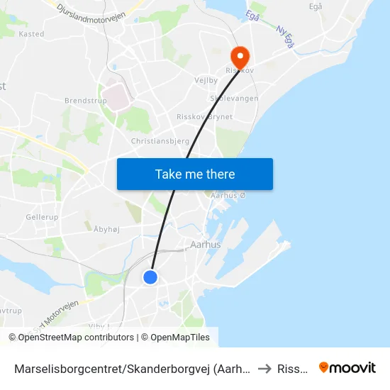 Marselisborgcentret/Skanderborgvej (Aarhus Kom) to Risskov map