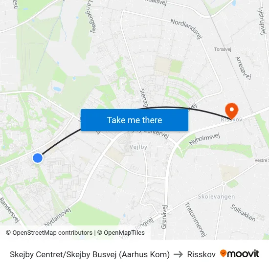Skejby Centret/Skejby Busvej (Aarhus Kom) to Risskov map