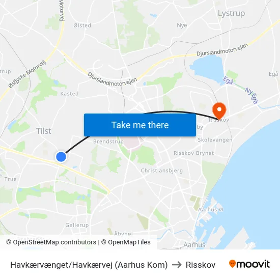 Havkærvænget/Havkærvej (Aarhus Kom) to Risskov map