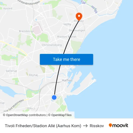Tivoli Friheden/Stadion Allé (Aarhus Kom) to Risskov map