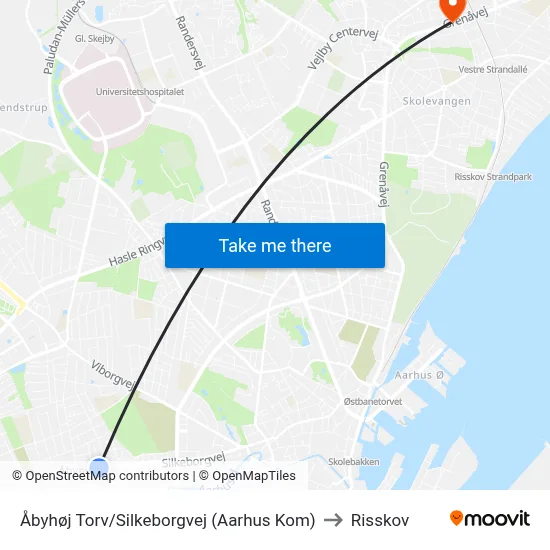 Åbyhøj Torv/Silkeborgvej (Aarhus Kom) to Risskov map