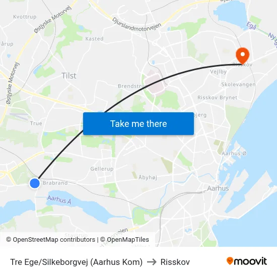 Tre Ege/Silkeborgvej (Aarhus Kom) to Risskov map