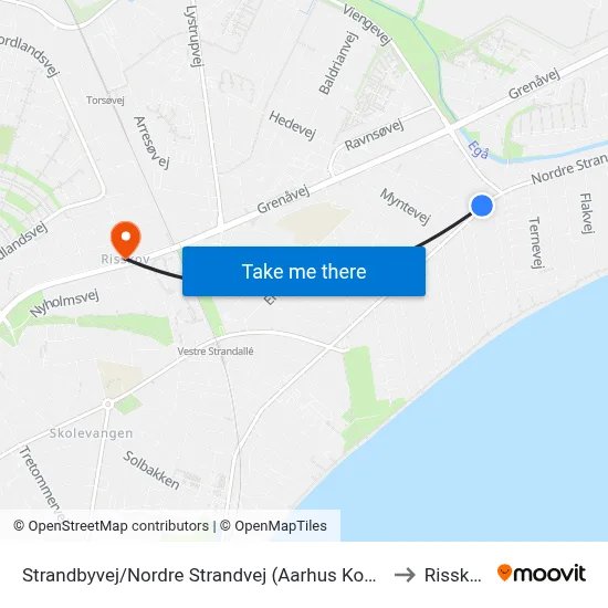 Strandbyvej/Nordre Strandvej (Aarhus Kom) to Risskov map