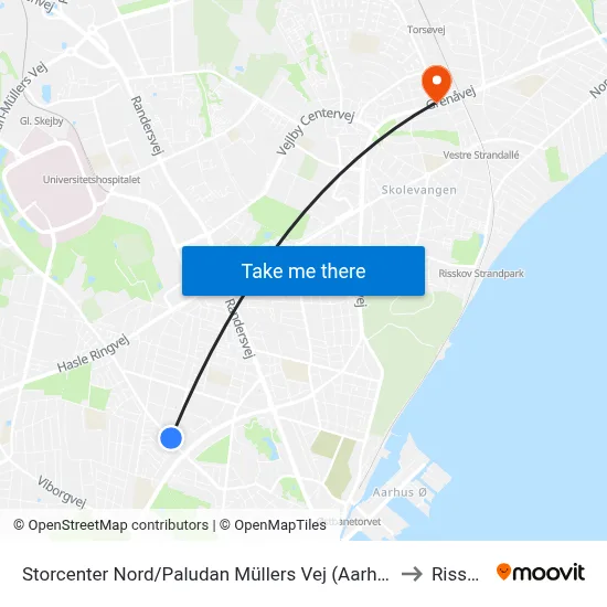 Storcenter Nord/Paludan Müllers Vej (Aarhus Kom) to Risskov map