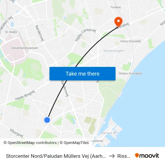 Storcenter Nord/Paludan Müllers Vej (Aarhus Kom) to Risskov map