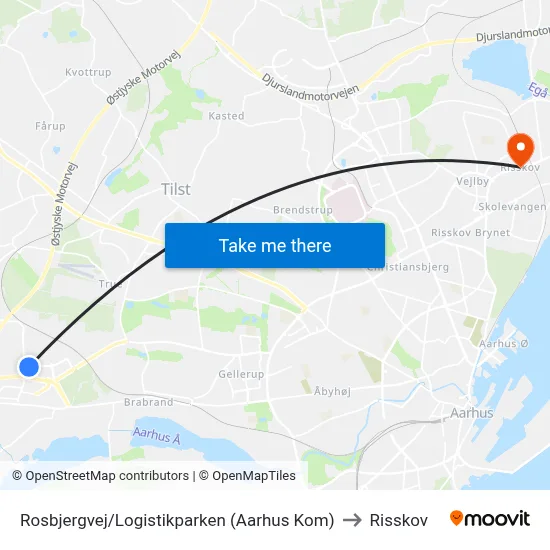 Rosbjergvej/Logistikparken (Aarhus Kom) to Risskov map