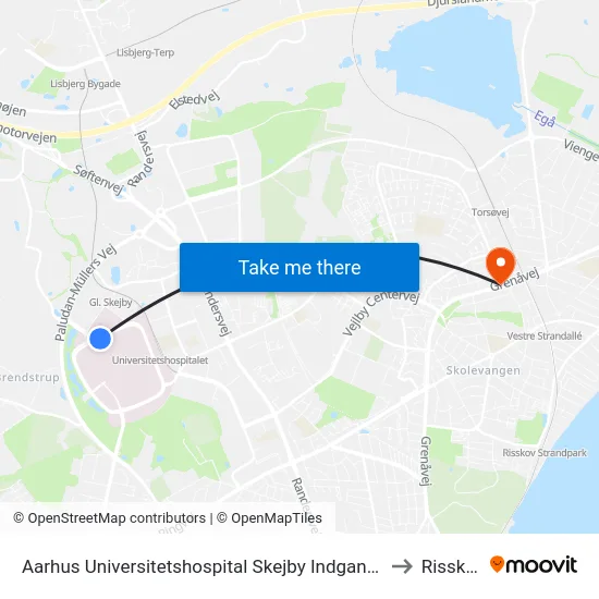 Aarhus Universitetshospital Skejby Indgang I/J to Risskov map