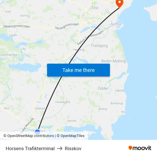 Horsens Trafikterminal to Risskov map