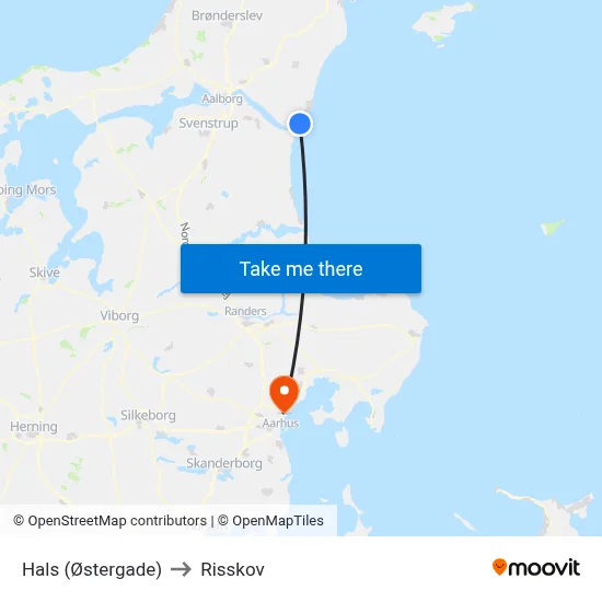Hals (Østergade) to Risskov map