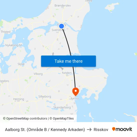 Aalborg St. (Område B / Kennedy Arkaden) to Risskov map