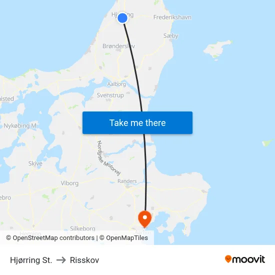 Hjørring St. to Risskov map