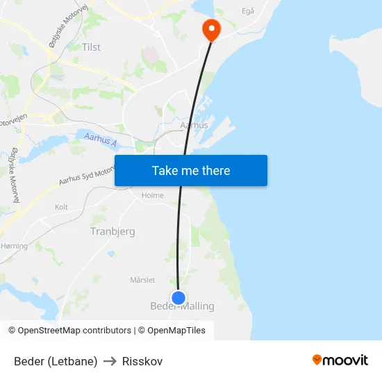 Beder (Letbane) to Risskov map