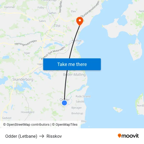 Odder (Letbane) to Risskov map