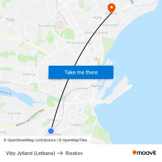 Viby Jylland (Letbane) to Risskov map